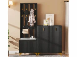 New Conjunto de vestidor con banco zapatero y cojín, panel perchero con ganchos, mueble zapatero con cajones y puertas (60,5x180,5x35,2 cm) Perchero