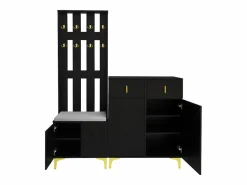 New Conjunto de vestidor con banco zapatero y cojín, panel perchero con ganchos, mueble zapatero con cajones y puertas (60,5x180,5x35,2 cm) Perchero