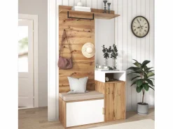 New Conjunto de vestidor con espejo, banco y zapatero, diseño escandinavo, MDF y tablero de partículas, (105x40x190,5 cm) Perchero