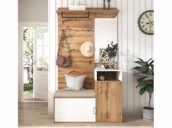 New Conjunto de vestidor con espejo, banco y zapatero, diseño escandinavo, MDF y tablero de partículas, (105x40x190,5 cm) Perchero