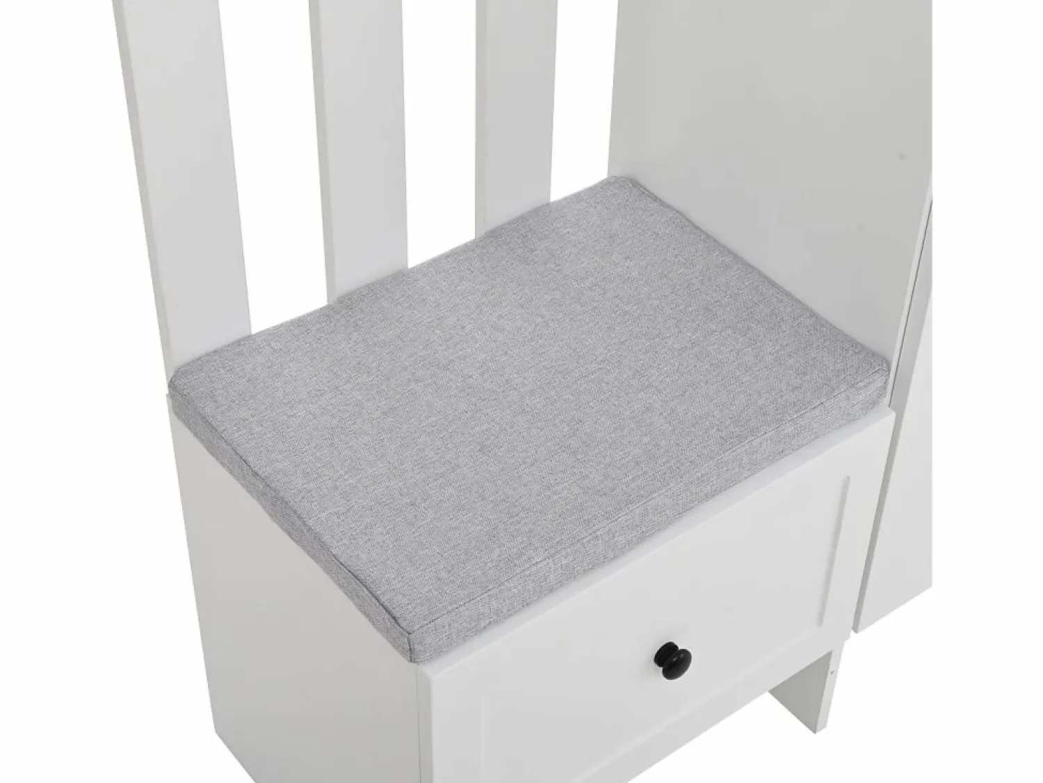 New ModernLuxe Conjunto de vestidor de entrada 85×33,5×200 cm - 2 puertas y 1 cajón - con banco para zapatos y cojín - 6 ganchos - Blanco
