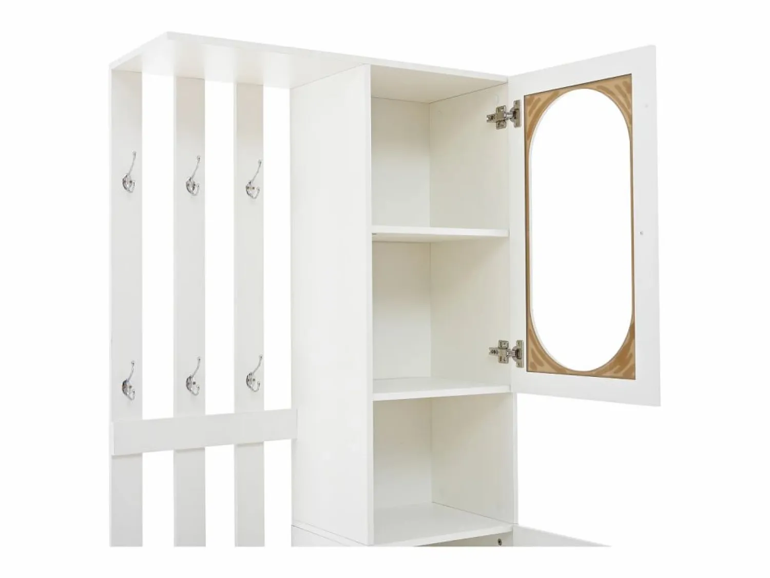 New ModernLuxe Conjunto de vestidor de entrada 85×33,5×200 cm - 2 puertas y 1 cajón - con banco para zapatos y cojín - 6 ganchos - Blanco