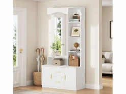 Clearance Conjunto de vestidor de entrada 90x40x180cm - con mueble para zapatos y espejo - 2 cajones y 2 puertas - con estantes - Armario De Entrada