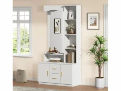 Clearance Conjunto de vestidor de entrada 90x40x180cm - con mueble para zapatos y espejo - 2 cajones y 2 puertas - con estantes - Armario De Entrada