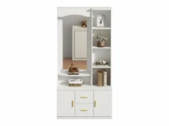 Clearance Conjunto de vestidor de entrada 90x40x180cm - con mueble para zapatos y espejo - 2 cajones y 2 puertas - con estantes - Armario De Entrada