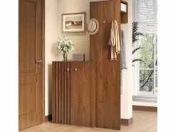 ModernLuxe Conjunto de vestidor de entrada moderno - Zapatero + Perchero - Con barra y ganchos - MDF - Color nogal​ (Requiere taladro)