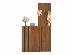 ModernLuxe Conjunto de vestidor de entrada moderno - Zapatero + Perchero - Con barra y ganchos - MDF - Color nogal​ (Requiere taladro)