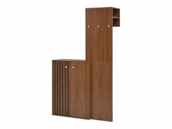 ModernLuxe Conjunto de vestidor de entrada moderno - Zapatero + Perchero - Con barra y ganchos - MDF - Color nogal​ (Requiere taladro)