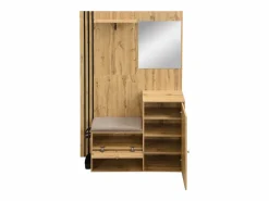 Hot Conjunto de vestidor de entrada 115x37x185 cm - con espejo y ganchos - con asiento acolchado - Paraguero - Natural Armario De Entrada