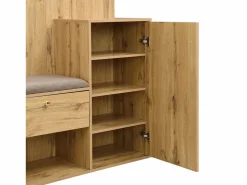 Hot Conjunto de vestidor de entrada 115x37x185 cm - con espejo y ganchos - con asiento acolchado - Paraguero - Natural Armario De Entrada