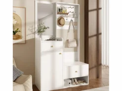 ModernLuxe Conjunto de vestidor de entrada 105x38x180 cm - con espejo - con ganchos ajustables - 2 cajones y 1 puerta -