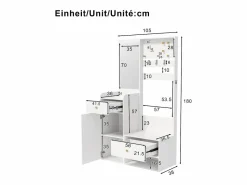 ModernLuxe Conjunto de vestidor de entrada 105x38x180 cm - con espejo - con ganchos ajustables - 2 cajones y 1 puerta -
