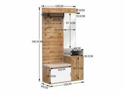 Outlet Conjunto de Vestuario Moderno con Perchero, Banco para Zapatos y Espejo - Blanco y Natural Armario De Entrada