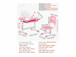 Conjunto Escritorio y Silla para Niños SucceBuy, Altura Ajustable con Lámpara,