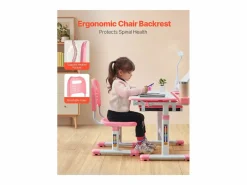 Conjunto Escritorio y Silla para Niños SucceBuy, Altura Ajustable con Lámpara,