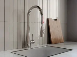 Discount Vente-unique Conjunto fregadero 55x45 cm SOELA + grifo con ducha RONA de acero inoxidable Gris
