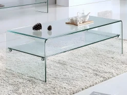 Best Vente-unique Conjunto Mesa de centro + Mueble TV - Cristal templado - Sala de estar design STILEOS Transparente
