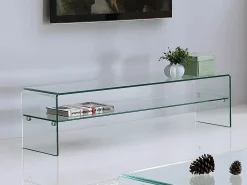 Best Vente-unique Conjunto Mesa de centro + Mueble TV - Cristal templado - Sala de estar design STILEOS Transparente