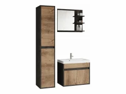 Discount Conjunto moderno de muebles de baño 3 piezas – mueble con lavabo, columna, espejo matera/castaño mate Gris antracita