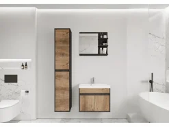 Discount Conjunto moderno de muebles de baño 3 piezas – mueble con lavabo, columna, espejo matera/castaño mate Gris antracita