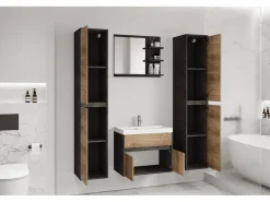 Outlet Conjunto moderno de muebles de baño 4 piezas – mueble con lavabo, columnas, espejo matera/castaño mate Gris antracita