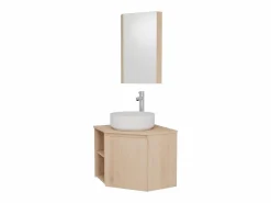 Outlet Conjunto mueble bajo lavabo de esquina + lavabo + grifo + armario de baño de esquina SORRENTO Color natural claro