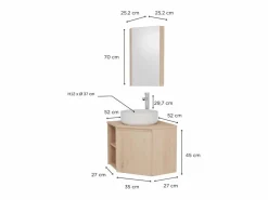 Outlet Conjunto mueble bajo lavabo de esquina + lavabo + grifo + armario de baño de esquina SORRENTO Color natural claro
