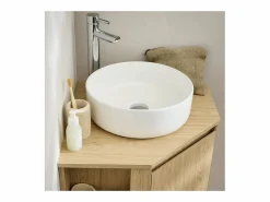 Outlet Conjunto mueble bajo lavabo de esquina + lavabo + grifo + armario de baño de esquina SORRENTO Color natural claro