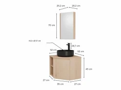 Outlet Conjunto mueble bajo lavabo de esquina + lavabo + grifo + armario de baño de esquina SORRENTO Color natural claro