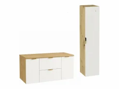 Discount Conjunto para baño 120 cm Armario con encimera Columna Roble Artisan / Orio Blanco