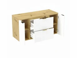 Discount Conjunto para baño 120 cm Armario con encimera Columna Roble Artisan / Orio Blanco