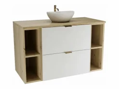 Discount Conjunto para baño 100 cm Armario con encimera y estanterías Roble Artisan / Orio Mueble De Lavabo