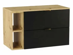 Hot Conjunto para baño 100 cm Armario con encimera Estantería Columna Roble Artisan / Orio Negro