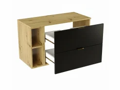 Hot Conjunto para baño 100 cm Armario con encimera Estantería Columna Roble Artisan / Orio Negro