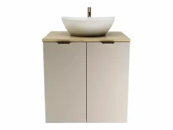 Outlet Conjunto para baño 60 cm Armario con encimera y lavabo 2 puertas Roble Artisan / Cachemira Orio Beige