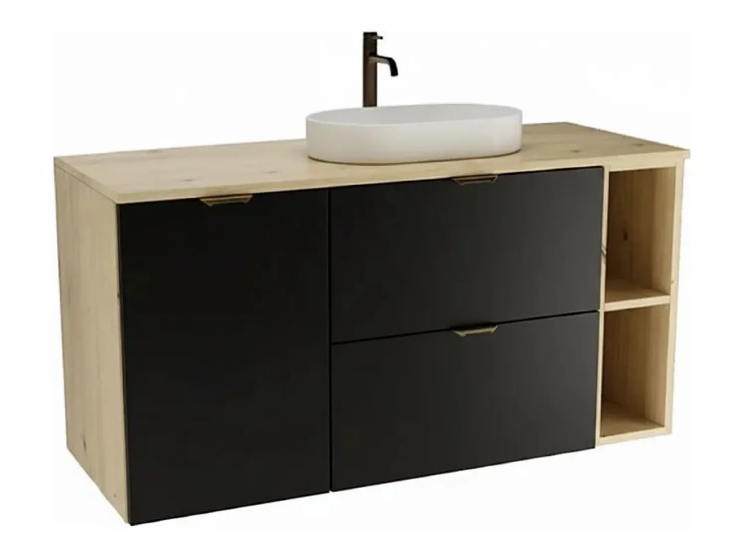 New Conjunto para baño 120 cm Armario con encimera Armario con cesta Estantería Roble Artisan / Orio Mueble De Lavabo