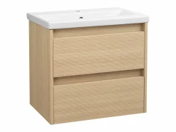 Online Conjunto para baño 60 cm Armario con lavabo Armario con espejo Frentes ranurados Aria Color natural claro