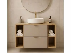 Clearance Conjunto para baño 100 cm Armario con encimera Estanterías Columna Roble Artisan / Cachemira Orio Conjunto De Baño