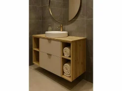 Clearance Conjunto para baño 100 cm Armario con encimera Estanterías Columna Roble Artisan / Cachemira Orio Conjunto De Baño