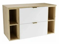 Conjunto para baño 100 cm Armario con encimera Estanterías Columna Roble Artisan / Orio Blanco