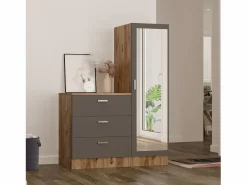 Hot Conjunto pasillo Kailua 2085, 140x100x45cm, Espejo, Pino|Antracita, Aglomerado laminado Mueble Perchero