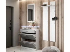 New MB Muebles Bonitos Conjunto recibidor para Entrada Pasillo en Blanco y Gris con LED 105x24x89cm Paola Gris / Blanco