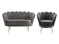 Best Conjunto sofá de 2 plazas y sillón de terciopelo antracita DANDELION Conjunto Sofá Y Sillón