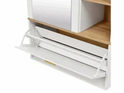 Sale Conjunto vestidor de entrada 160x38x180cm - con 3 puertas y compartimentos de almacenamiento - con espejo y mueble para zapatos - con gancho - Natural + Blanco Armario De Entrada