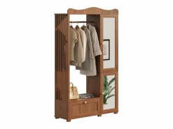 Best ModernLuxe Conjunto vestidor de entrada - 115,5x38,5x194,5 cm - con espejo y tendedero abierto - 1 cajón y 2 puertas - MDF - Color nogal Marru00f3n