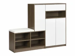 Merax Conjunto zapatero + banco zapatero con cojín - 140 x 35 x 110 cm - Tablero de partículas - Blanco