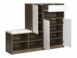 Merax Conjunto zapatero + banco zapatero con cojín - 140 x 35 x 110 cm - Tablero de partículas - Blanco