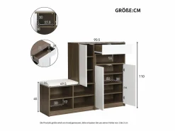 Merax Conjunto zapatero + banco zapatero con cojín - 140 x 35 x 110 cm - Tablero de partículas - Blanco