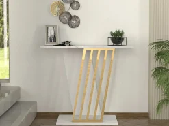 Vente-unique Consola - Color: Efecto mármol blanco y dorado - ORSONA