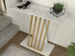 Vente-unique Consola - Color: Efecto mármol blanco y dorado - ORSONA
